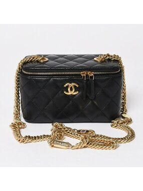 Chanel Vanity Chain Shoulder Bag Black Gold Lambskin